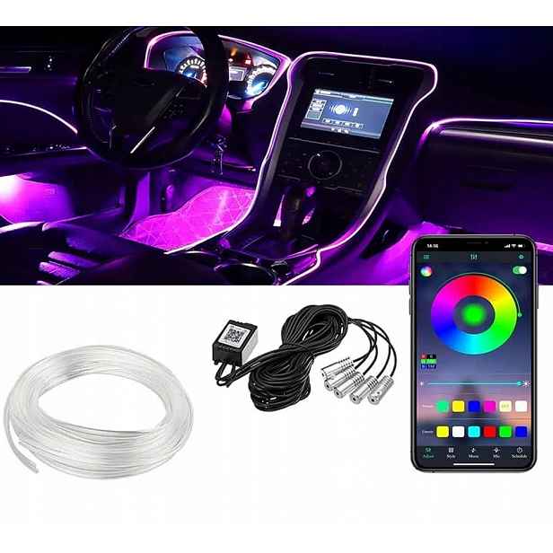 Světlovod do auta Osvětlení Ambient Led Rgb 8 m Apka+dálkový Ovladač