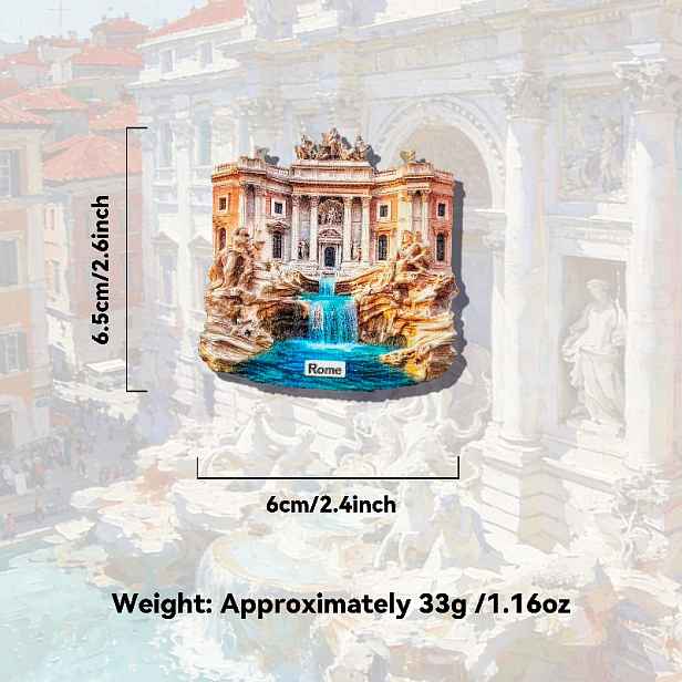 TEMU 1 ks Trevi Fontána Cestovní Značka, 3D Kreativní High-End Reliéfová Pryskyřicová Výroba Vynikající Magnet na Ledničku, Kuchyňská Kreativní