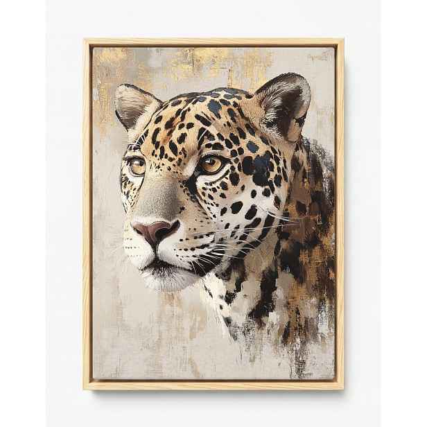 Obraz Rám Americký Box Portrét Příroda Zvíře Kočka Jaguar Béžová Hnědá 60x80
