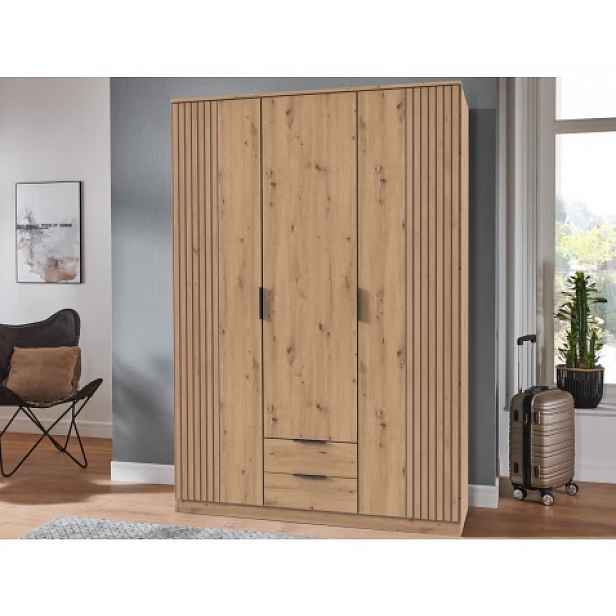 Šatní skříň Lübeck, 135 cm, dub artisan/optika lamel
