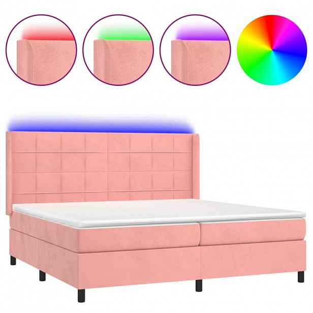 vidaXL Box spring postel s matrací a LED růžová 200x200 cm samet