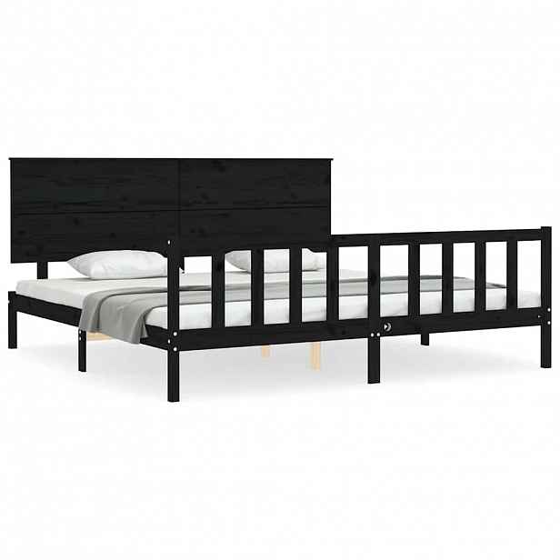 vidaXL Rám postele s čelem černý 200 x 200 cm masivní dřevo