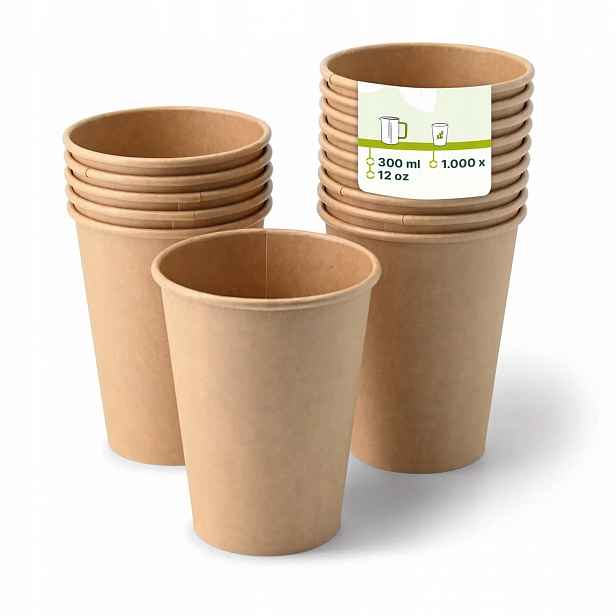 Papírové Kelímky 300-380 ml Kraft 1000 ks Bio Bez plastu Ø90 mm