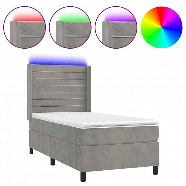 vidaXL Box spring postel s matrací a LED světle šedá 80 x 200 cm samet