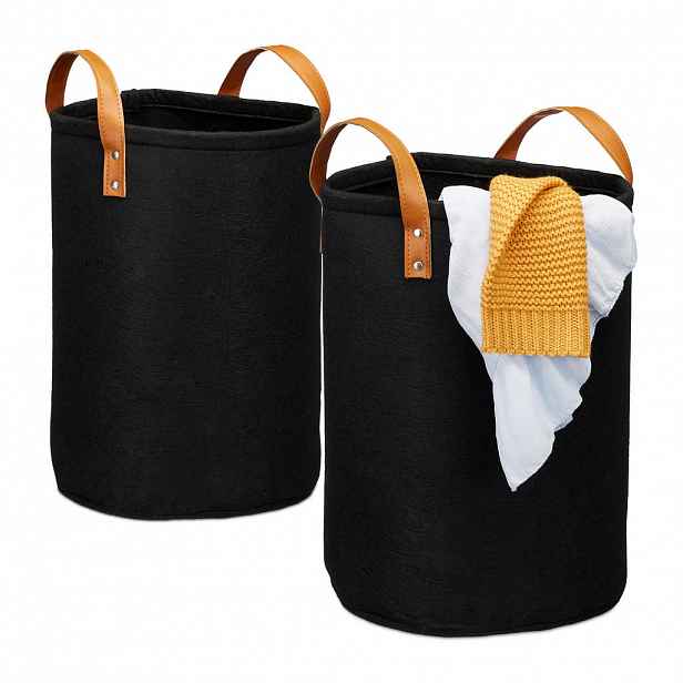 Relaxdays PRÁDELNÍK Černý 2ks-set filc skládací 28 l