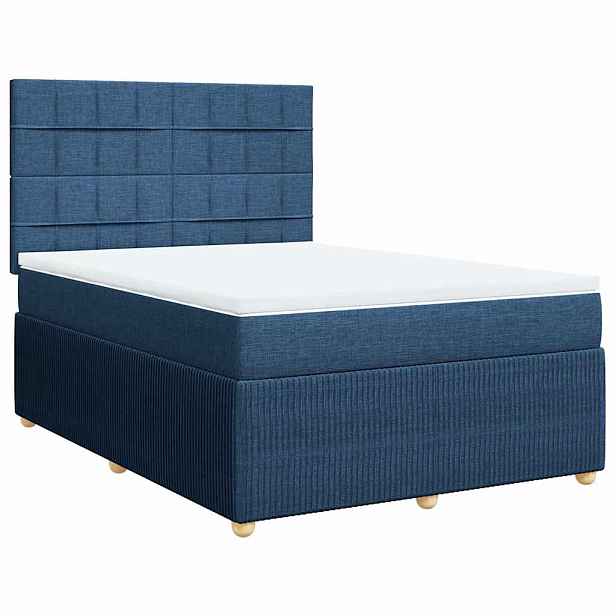 vidaXL Box spring postel s matrací modrá 160x200 cm textil