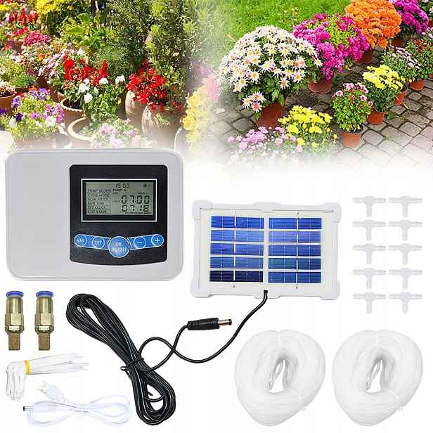 Sada s dvojitým automatickým časovačem zavlažování rostlin napájená energií