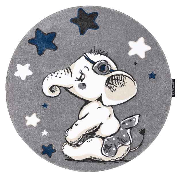 Dětský kusový koberec Petit Elephant stars grey kruh, 160x160 (průměr) kruh, šedá, dětský pokoj, Dywany Łuszczów
