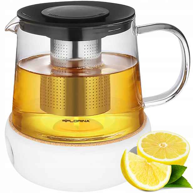 Džbán Skleněný 1,5L na čaj Bylinky Ocelové sítko Ohřívač