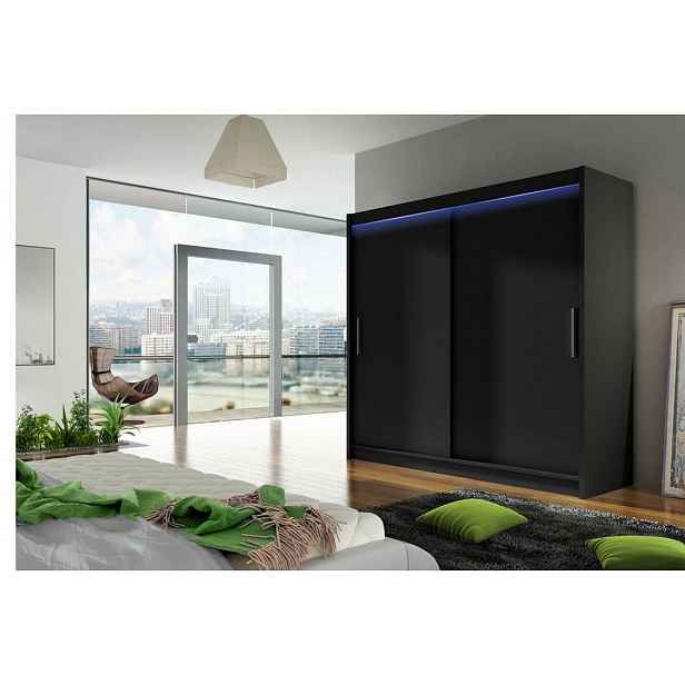 Šatní skříň 180 cm s posuvnými dveřmi a LED osvětlením FLORENCIO 1 - černá