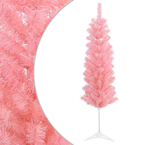 vidaXL Umělý štíhlý vánoční strom 120 cm PVC a ocel Růžová