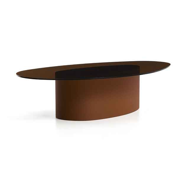 Hnědý konferenční stolek se skleněnou deskou 81x140 cm Olir – Kave Home