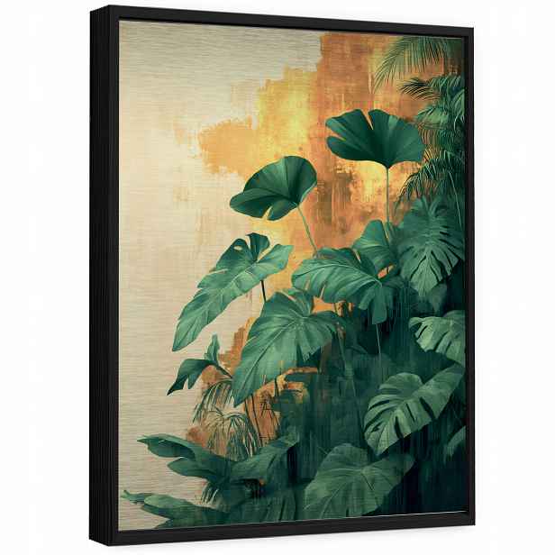 Obraz na kovu Zelená Monstera Zlaté 3D listy do předsíně 120x80