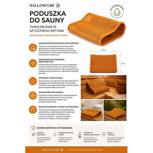 Polštář do sauny Willowybe z ručně tkaného umělého ratanu