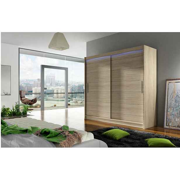 Šatní skříň 180 cm s posuvnými dveřmi a LED osvětlením FLORENCIO 1 - dub sonoma