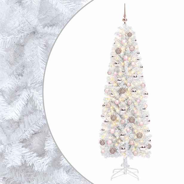 vidaXL Štíhlý umělý vánoční stromek s vánočními koulemi 240 cm 300 LED