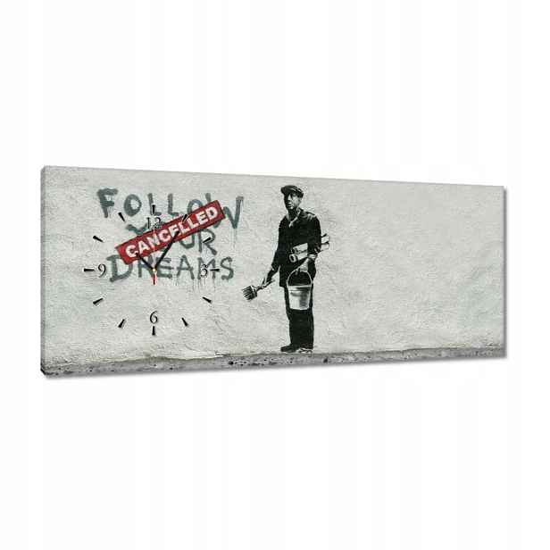 Hodiny 100x40 Banksy Follow Your Dreams