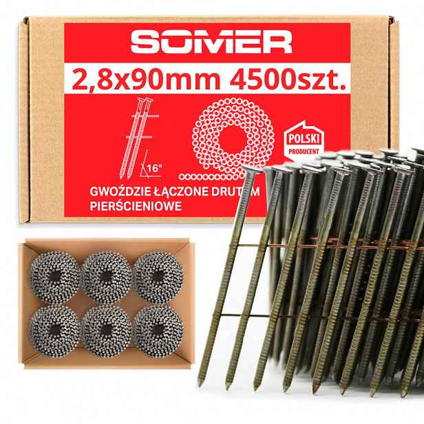 Hřebíky do hřebíkovačky Bubnové 2,8x90mm 4500ks Spojované drátem Koletované
