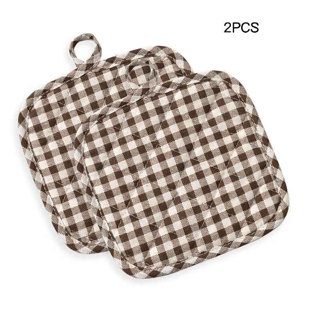 TEMU 2ks Kostkované Zesílené Tkaninové Žáruvzdorné Podložky, Polyester 100,00, Čtvercové Izolační Podložky do Kuchyně, Jídelny, Obývacího Pokoje,