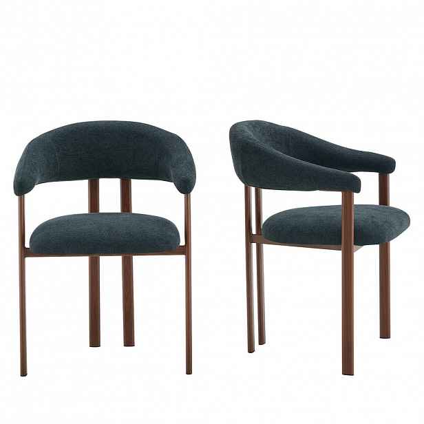 Urban Meuble JÍDELNÍ ŽIDLE SADA 2 KS z látky s kovovými nohami, ergonomicky polstrovaná v soudkovém designu