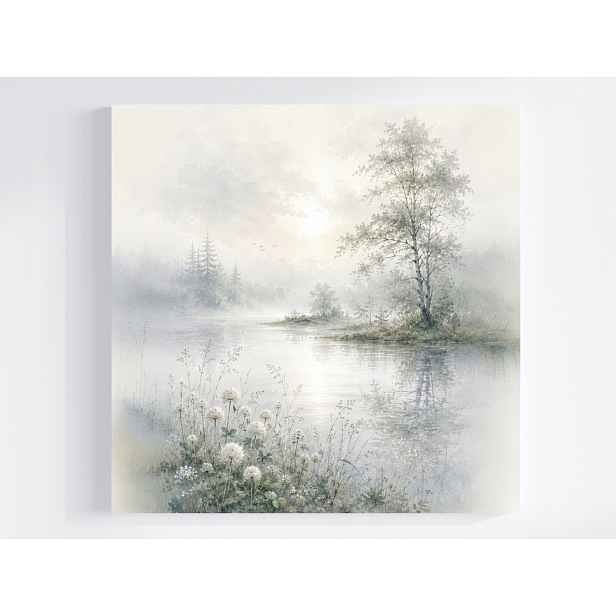 Obraz Na Plátně Canvas Krajina Řeka Břeh Stromu Ráno Úsvit Mlhy 50x50