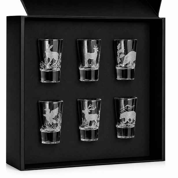 Sklenice na vodku z likéru Shot Myslivecké 28 ml 6 ks v krabičce