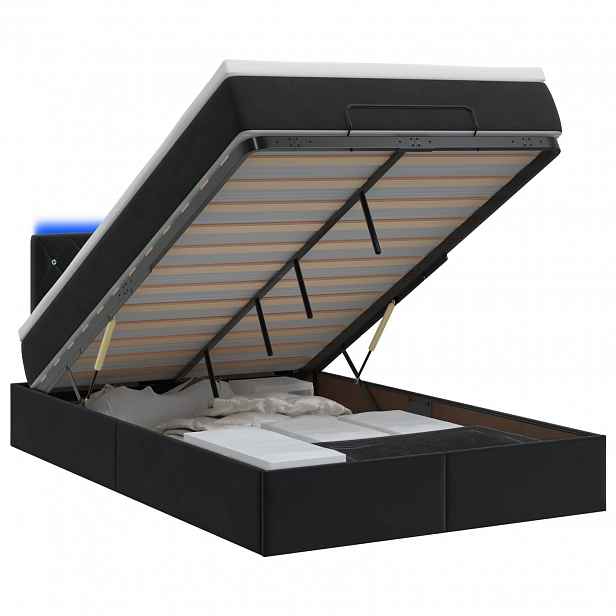 vidaXL Otomanová postel s matrací a LED Černá 120 x 190 cm Samet