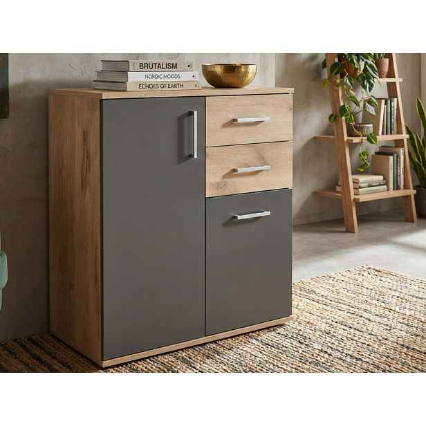 Skříňka se 2 zásuvkami Bacalar, dub viking/šedá