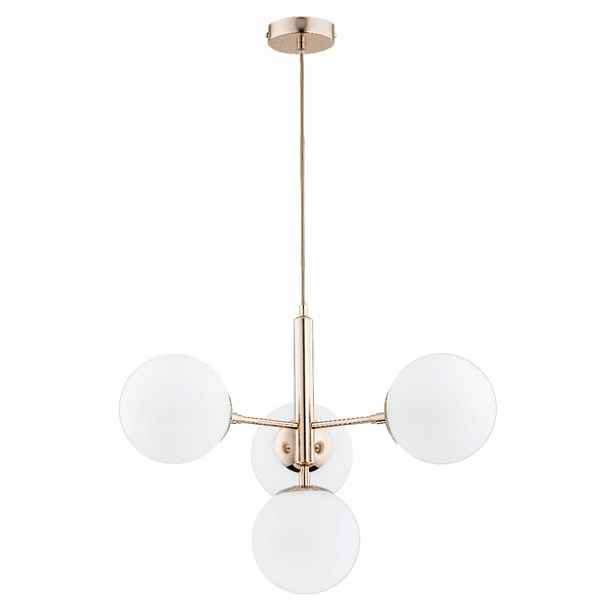 Závěsná lampa zlaté skleněné bílé koule 4 body do obývacího pokoje jídelny Alfa
