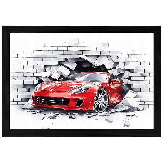 Plakát Rámeček Dřevo Červené Auto Ferrari Mur 3D 60x40