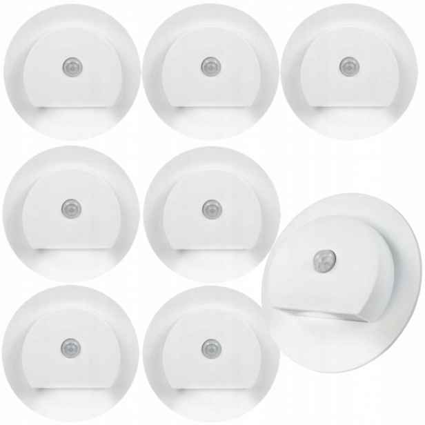 8 X Led Bílá Schodišťová Lampa 230 V, Senzor Pohybu Soumraku, Neutrální Barva