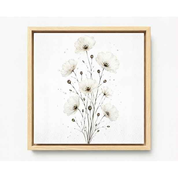 Obraz Rám Americký Box Akvarel Zahrada Květiny Bílé Máky Scandi Boho 50x50