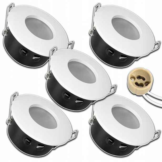 5 x Bílé Zapuštěné Stropní Svítidlo Do Podbití Voděodolné Zásuvka GU10