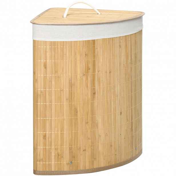 Modfu KOŠ na prádlo z bambusu 38x38x57 cm přírodní dřevo s víkem a vyjímatelným vakem, rohové provedení 55 l