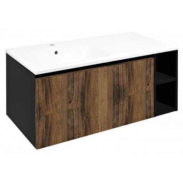 Sapho Lorea - Umyvadlová skříňka 100x46x52 cm, 1x dvířka, 1x zásuvka, levá, dub collingwood/matná černá LE080-1935-L-03