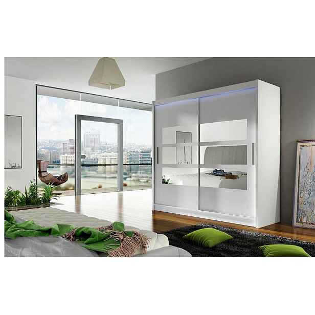 Šatní skříň 180 cm se zrcadlem a LED osvětlením FLORENCIO 3 - bílá
