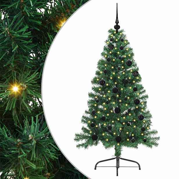 vidaXL Umělý osvětlený vánoční stromeček Zelená 150 cm PVC
