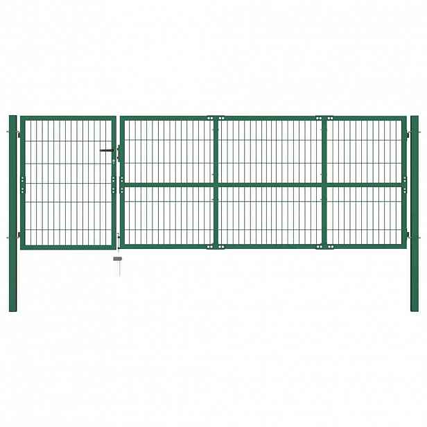 vidaXL Zahradní plotová branka se sloupky 350 x 100 cm ocelově zelená