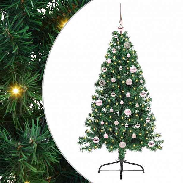vidaXL Umělý osvětlený vánoční stromeček Zelená 150 cm PVC