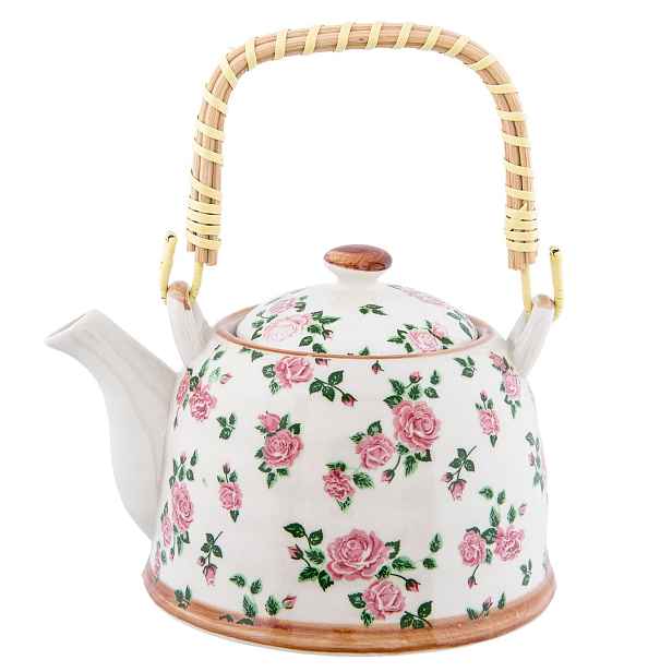 Porcelánová konvička se sítkem růžičky  - Ø 18*14*12 cm / 0,7L Clayre & Eef