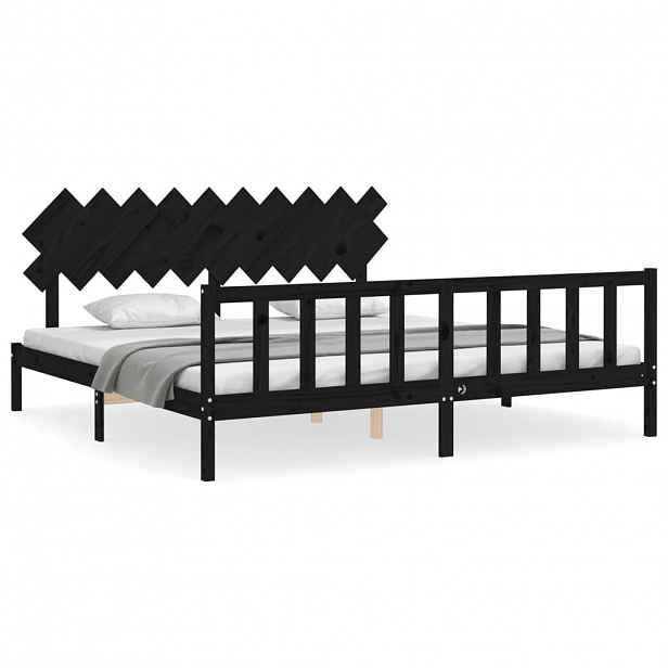 vidaXL Rám postele s čelem černý 200 x 200 cm masivní dřevo