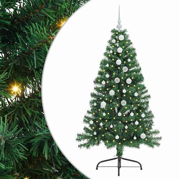 vidaXL Umělý osvětlený vánoční stromeček Zelená 150 cm PVC
