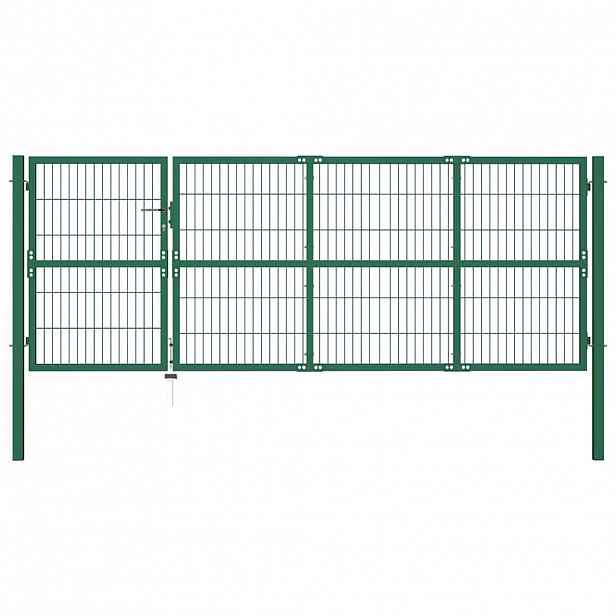 vidaXL Zahradní plotová branka se sloupky 350 x 120 cm ocelově zelená