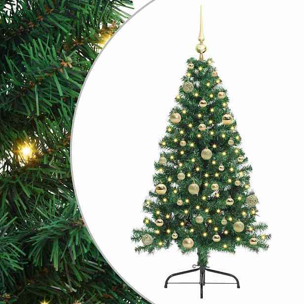 vidaXL Umělý osvětlený vánoční stromeček Zelená 150 cm PVC