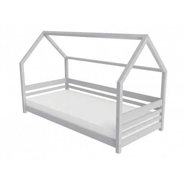 Benlemi Domečková postel TULY s bočním štítem Zvolte barvu: Světle šedá, Zvolte rozměr: 90x190 cm, Zvolte zábranu: S otevřeným vstupem