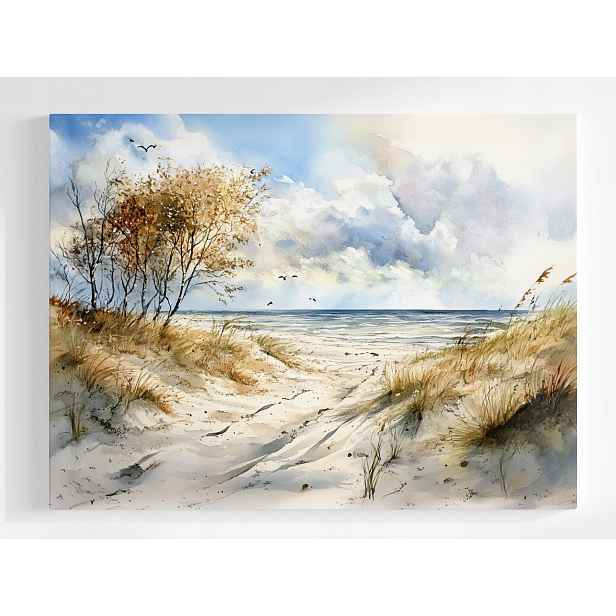 Plakát Pohled Pláž Písek Duny Moře Vlny Mewy 100x75