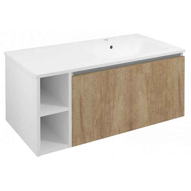 Sapho Lorea - Umyvadlová skříňka 100x46x52 cm, 1x dvířka, 1x zásuvka, pravá, dub alabama/matná bílá LE080-2231-R-02