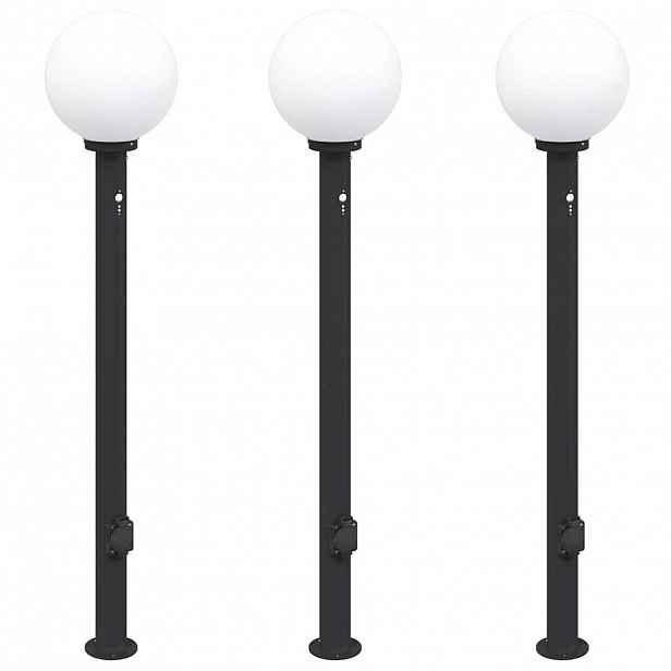 vidaXL Sloupková světla se senzorem a zásuvkou 3 ks 120 cm černá IP44
