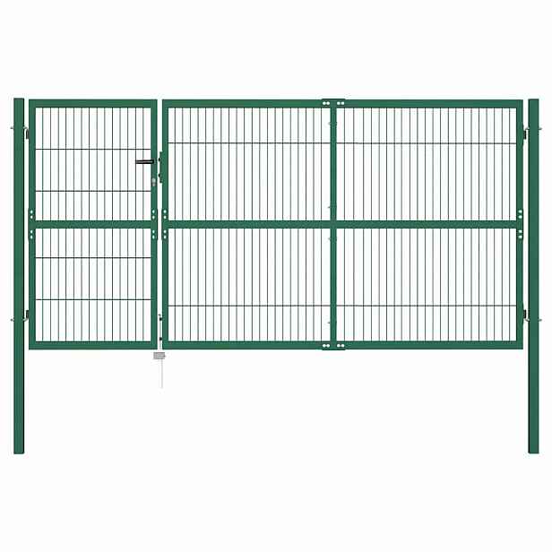 vidaXL Zahradní plotová branka se sloupky 350 x 140 cm ocelově zelená