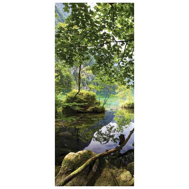 Fototapeta Les Stromy Voda Hory Zeleň Kameny Jezero 91x211 lepidlo